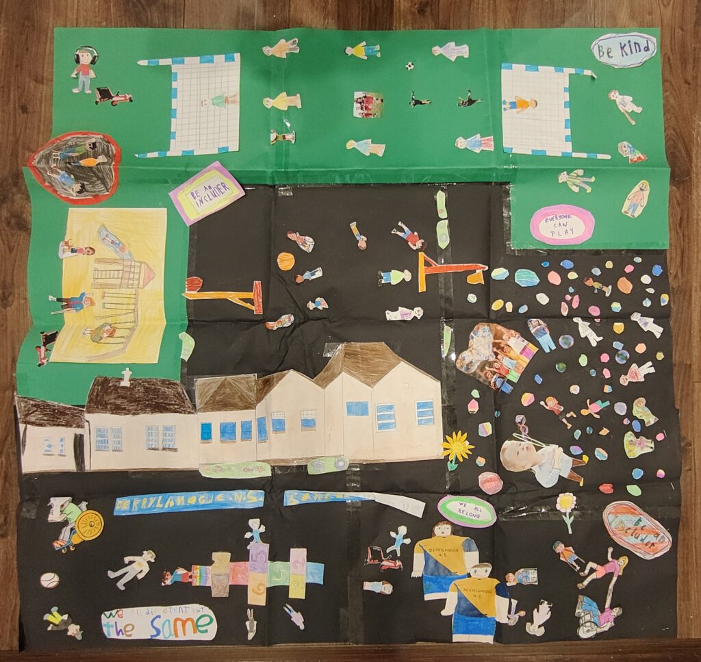 A piece of paper with collage of a playground
