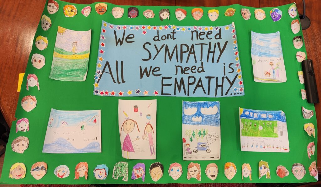 A cardboard with a collage made by children's drawings
